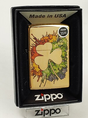 Zippo 49125 Graffiti Clover Design on High Polish Brass Lighter