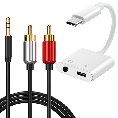 2in1 Type C to 3.5mm Adapter DAC Chip RCA Cable for Samsung Galaxy S22+ SM-S906U