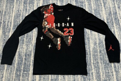 AIR JORDAN Black Long Sleeve Digital Pixels Of MJ In Air T-Shirt