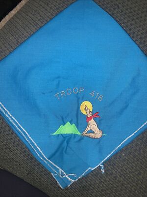 Older Troop 416  Turquoise Embroidered N/C Neckerchief  BSA Boy Scout