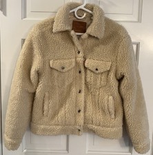 Levi  s Premium Sherpa Trucker Jacket Cream Fleece Button Front Women  s Small