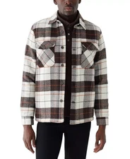 Frank And Oak Men's Relaxed Fit Plaid Fleece Lined Shirt Jacket Brown Medium