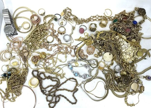 Estate Vintage Costume Jewelry Lot Necklaces Earring Bracelets Rings Gold Tone