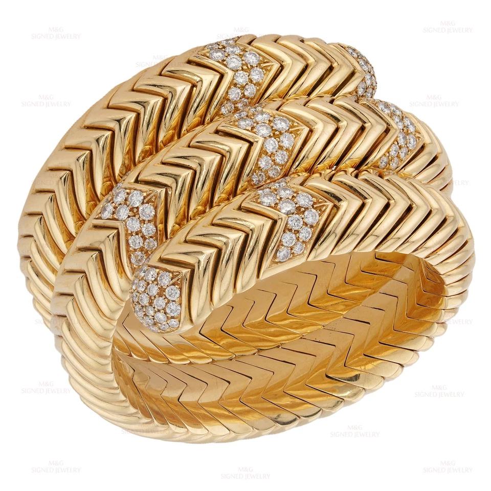 BULGARI Spiga Diamond 18k Yellow Gold 3 Row Bracelet