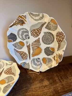 Shell Plate Fitz and Floyd White, Gray, Brown  Beach Theme 8 1/4'' Stamped (Set)