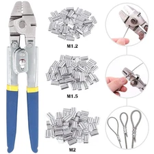 Wire Rope Crimping Tool with 150Pcs 3 Size Aluminum Ferrule Sleeve Kit 2.2mm