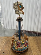 Vintage Wooden Maypole Wind Up Carousel Large Blue Horse  95