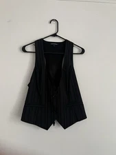 Express Design Studio Suit Vest Womens 12 Gray Black Purple Stripe Career Formal