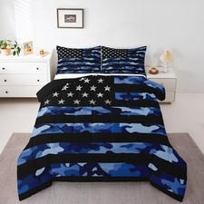 Kids Blue Camo American Flag Comforter Sets Full Size,Camouflage Stars Stripe...