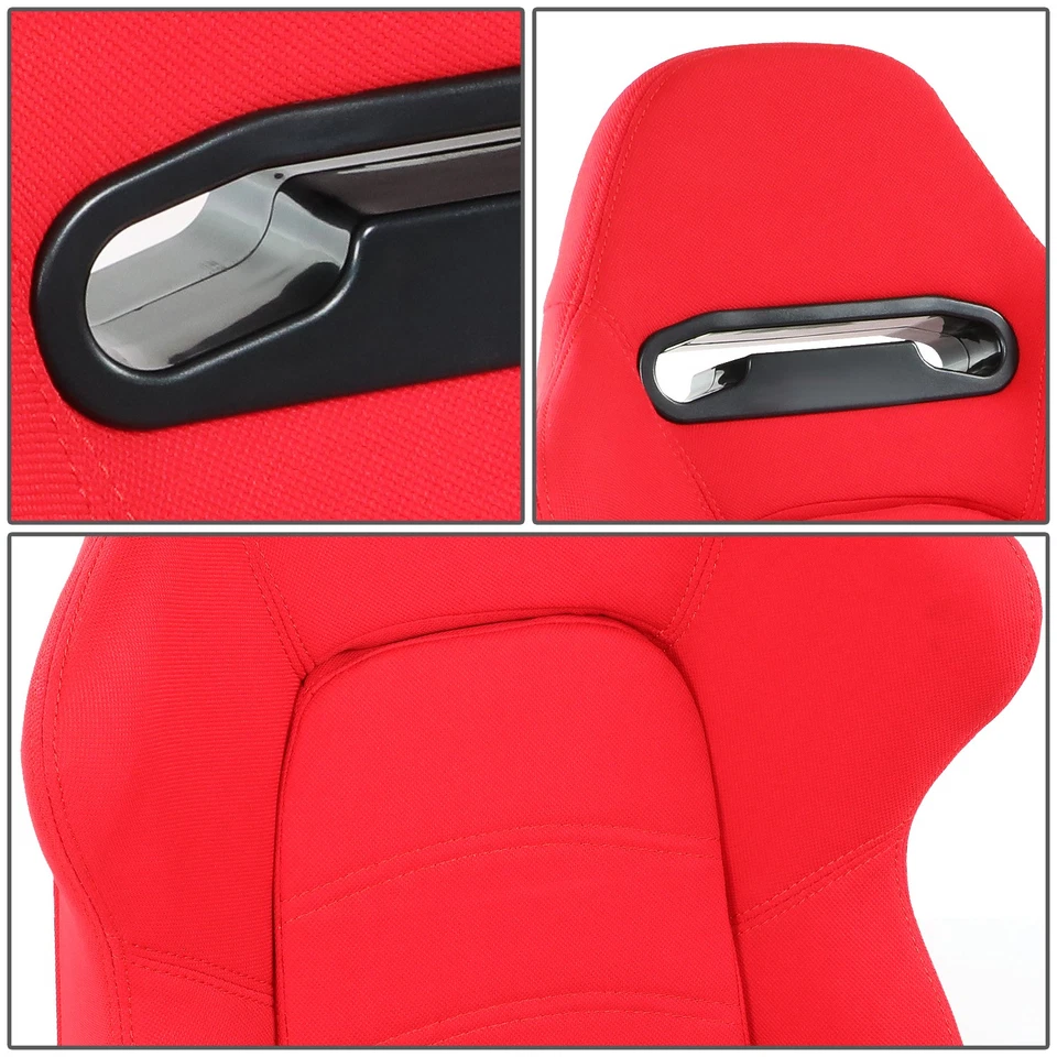Pair Universal Red Woven Fabric Reclinable Racing Seats w/ Bottom Mount Sliders Foto 3 de 4