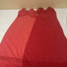 Vintage Mojud LACY CHERRY RED, ORANGE NYLON FULL SLIP Babydoll lingerie 32