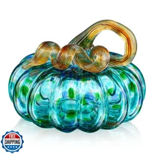 QFkris Hand-Blown Glass Pumpkin for Decorating, 3.4 x 3.5 inches, Fall Decora
