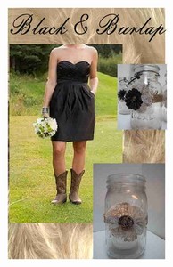 10 Primitive Classy Burlap Black Rustic Cowgirl Mason Jar Wedding