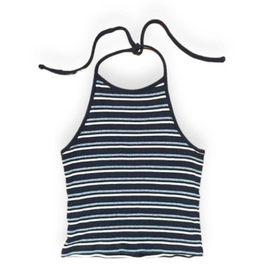 Brandy Melville Blue Coastal Striped Halter Tie Neck Crop Top