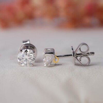 0.84 CT Four Prong Round Shape Moissanite Stud Push Back Earrings For Unisex