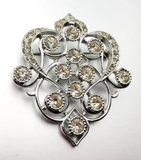 Vintage Signed EMMONS Silver tone Clear Rhinestones Pin Brooch Pendant