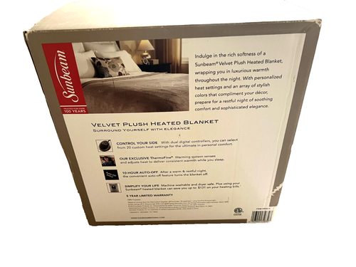 NEW Sunbeam Velvet Plush Electric Heated Blanket Queen - Blonde - Picture 5 of 5