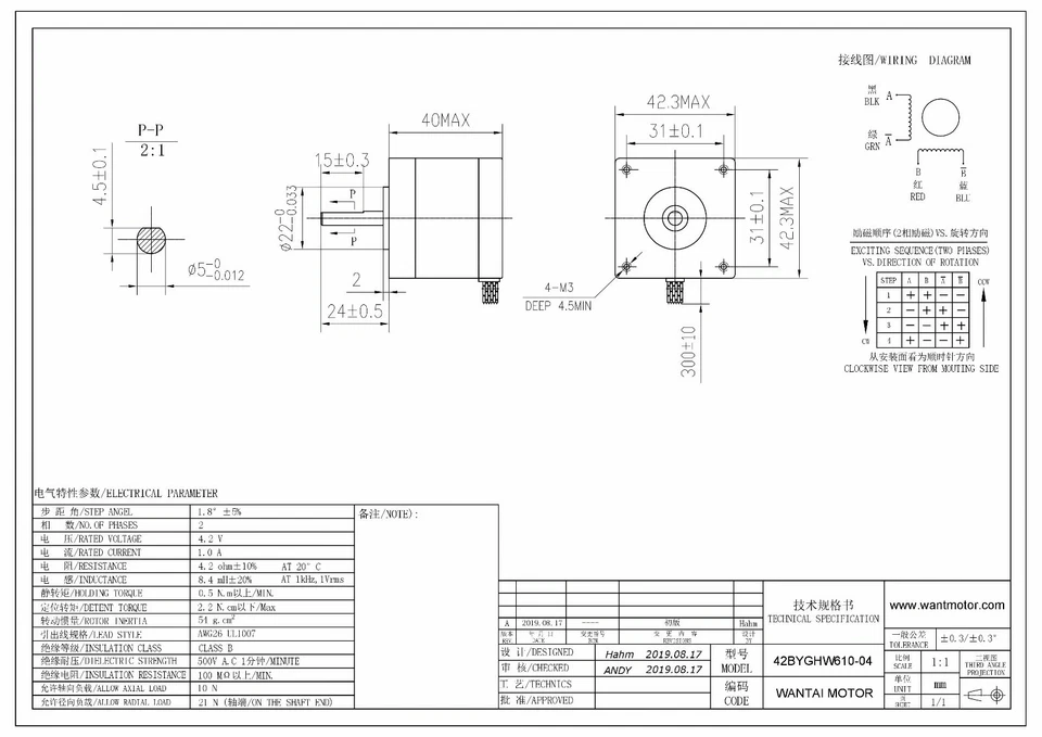 3Axis-CNC Nema17 Stepper Motor 75 oz-in,1A & 1.7A,12-36VDC,128 driver 42BYGHW610 - Image 2 of 4