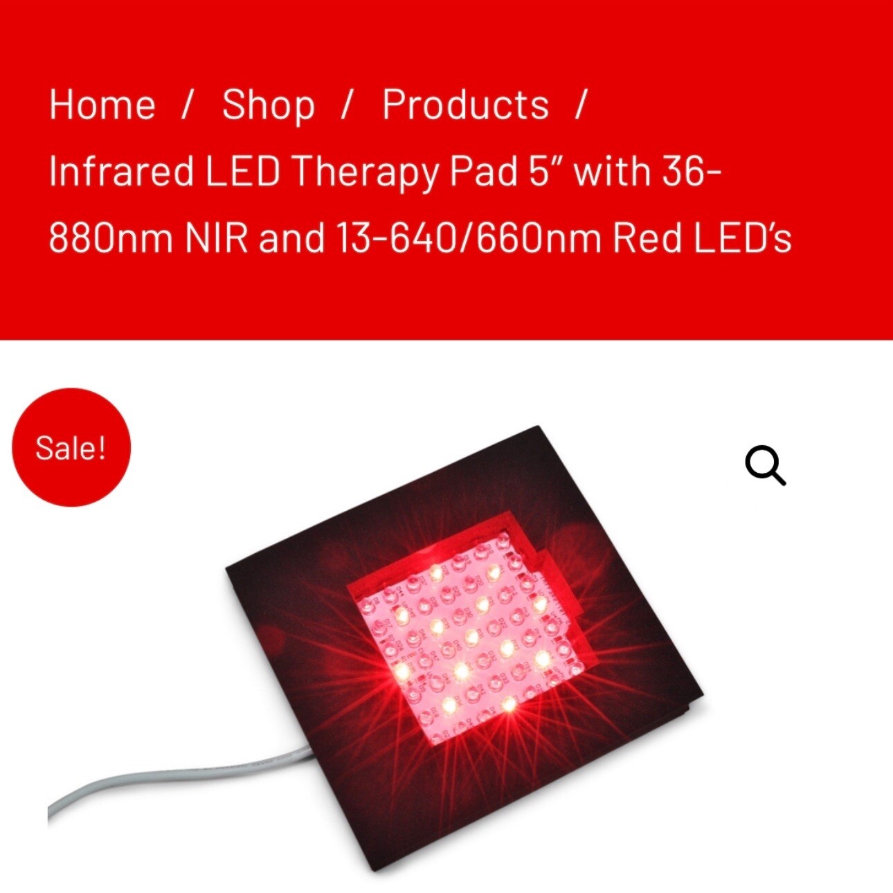 Infrared LED Therapy Pad 5″ with 36880nm NIR and 13640/660nm Red LED