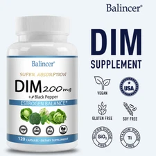 DIM (Diindolylmethane) 200 mg with BioPerine, Estrogen Balance, 30-120 Tablets