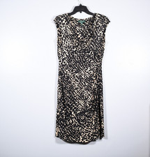 Lauren Ralph Lauren Sleeveless Faux Wrap V-Neck Ruched Leopard Print Dress Sz 8
