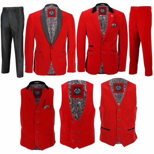 Mens Red Velvet Vintage Suit Tuxedo Jacket Blazer