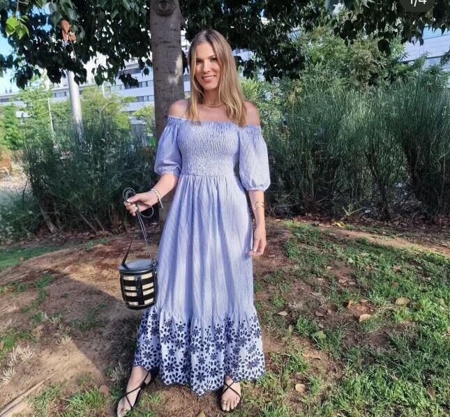 ZARA NWT WOMAN SS24 STRIPED EMBROIDERED EYELET DRESS BLUE ZARA NWT WOMAN SS24 STRIPED EMBROIDERED EYELET DRESS BLUE