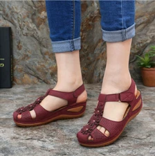 Women Wedge Sandals Comfy Closed Toe Mules Summer Slippers Flat Shoes Plus Size