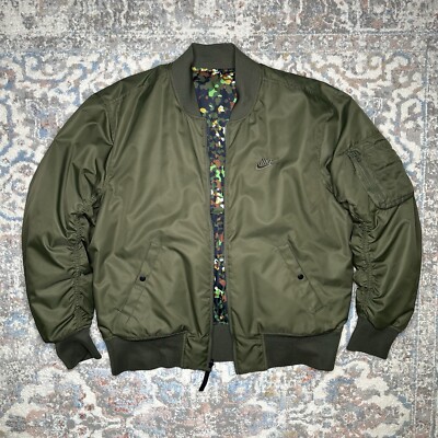 Nike Reversible Bomber Jacket Olive Camo AR2183-325 Men's