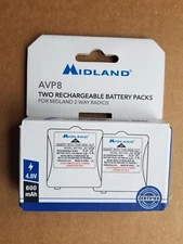 Midland AVP8 Two Rechargeable Battery Packs For Midland 2-Way Radios, NEW/SEALED