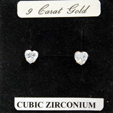 END OF LINE. 9 CARAT GOLD EARRINGS WITH Lab Created CZ HEARTS, IN GIFTBOX,£19.50