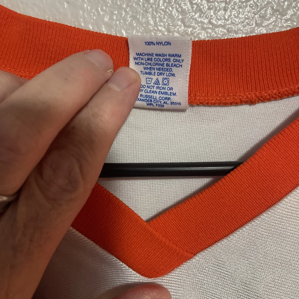 Camiseta deportiva vintage Russell Athletic Tigers cuello en V para hombre L naranja blanco negra EE. UU. #10 Foto 4 de 4