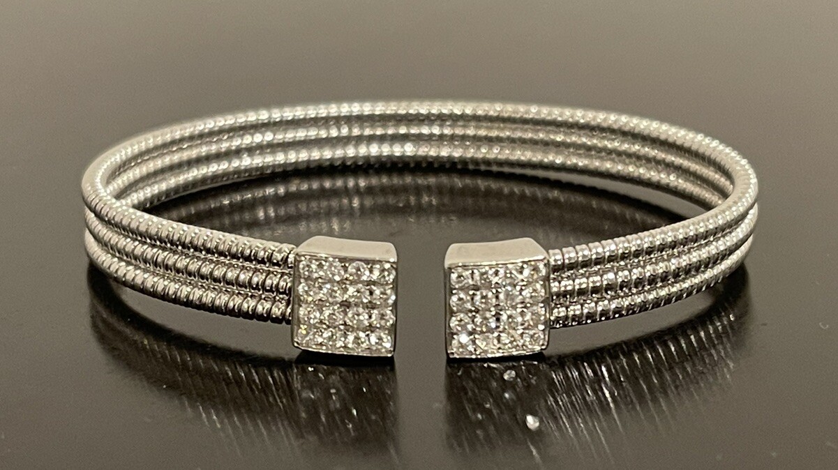 18K Solid White Gold Open Bangle Flexible Bracele… - image 1