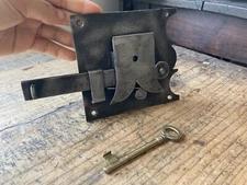 Antique primitive 18th C to 19th C wrought iron lock and key mechanism
