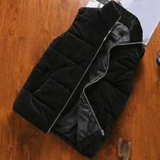 Men Velvet Waistcoat Vest Gilet Jacket Padded Sleeveless Casual Winter Warm SPW