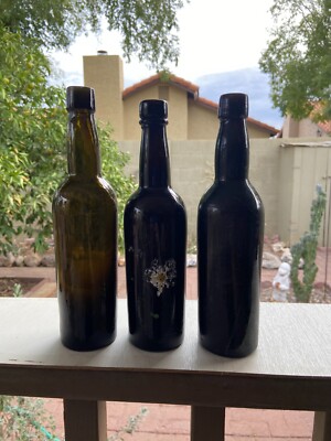 3 Amber/dark green Bottles Unknown contents Cordials Lacore Booze