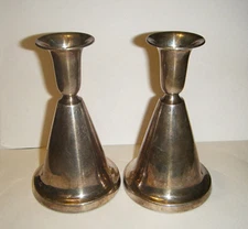 Vtg MCM Mod Thorvald Marthinsen Norway Pair Trumpet Candle Holders 830 Sterling