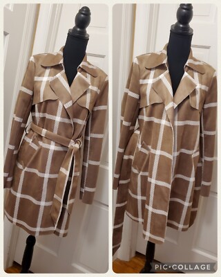 Solitaire Beige White Faux Suede Belted Coat Size Small, Classic