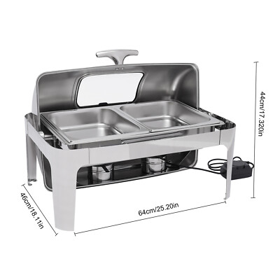 Electric Buffet Food Roll Top Chafing Dish Servers and Warmers with Cover 2 Pans