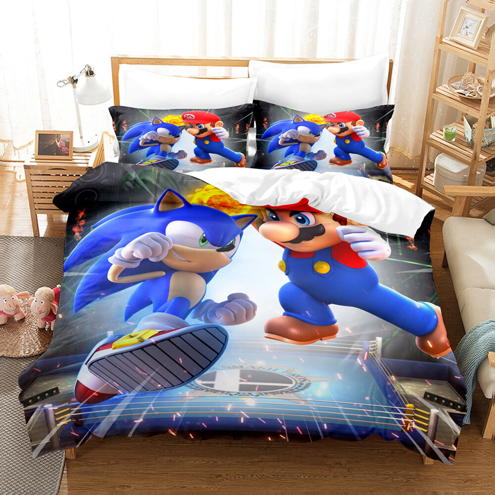 3D Super Mario Luigi Yoshi Duvet Quilt Cover Set Single/Double/Queen
