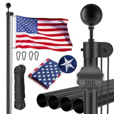 16FT Heavy Duty Flag Pole for Outside House, Full Body Black Stainless Steel ...