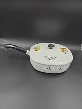 10" White Enamelware Frying Pan W/ lid Folk Art George's Briard Painted