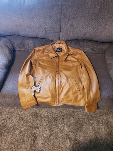 Real Genuine Leather Jacket Full Zip Camel Brown Mens MEDIUM Soft