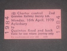 BRB Quainton Road Railway Society Charter Control 1979 Railway Ticket T38