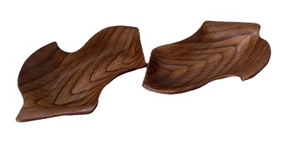 Cal Orig 618 USA Ceramic Bowls Wooden Leaf Design Top With Textured Bottom 2 Pcs