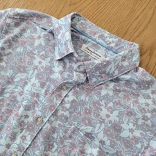 Tommy Bahama San Lucio Stretch Shirt Men's XL Blue Floral Short Sleeve Button Up