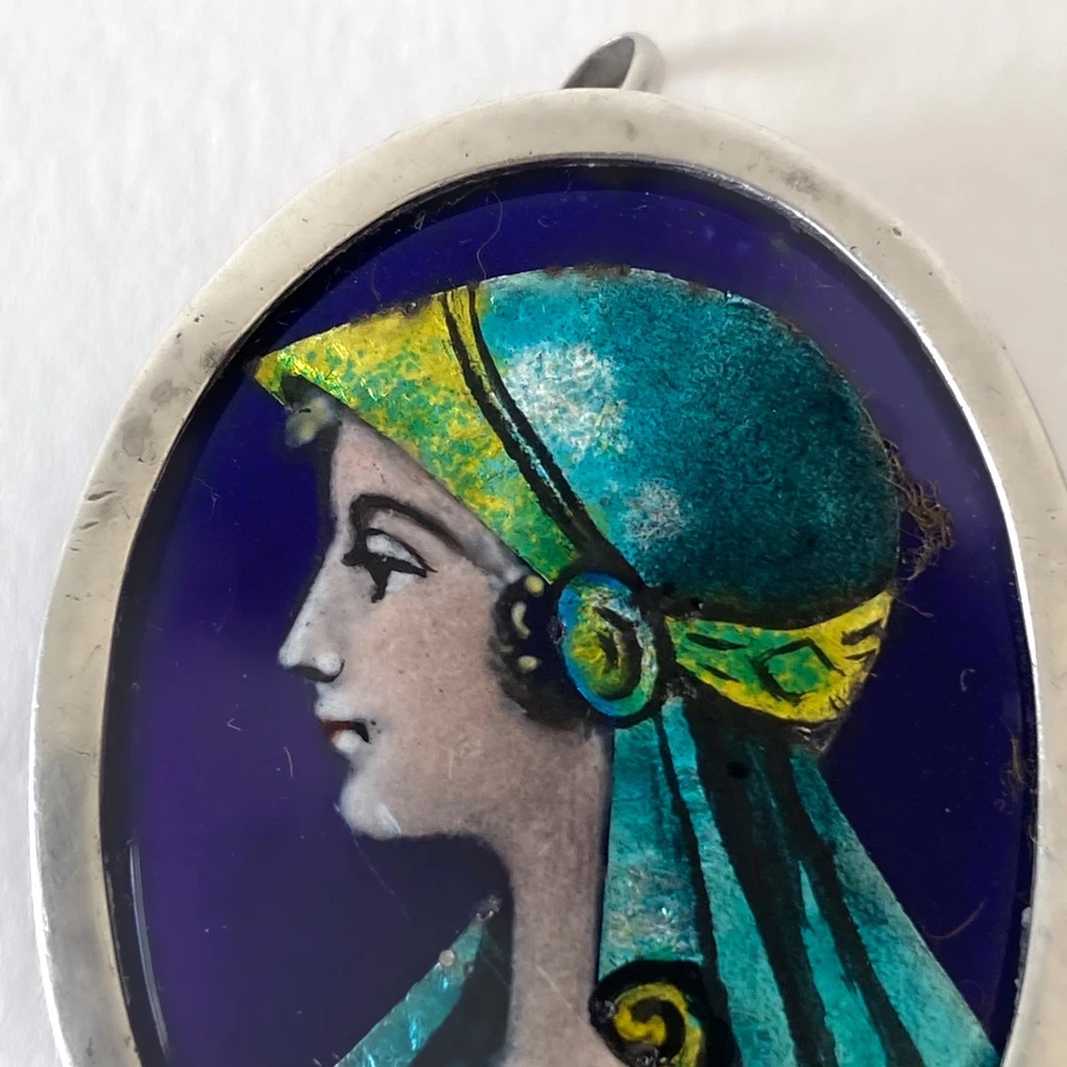Spilla Ciondolo Art Deco IN Argento 800 E Posta Elettronica Limoges Firmato - Immagine 4 di 4