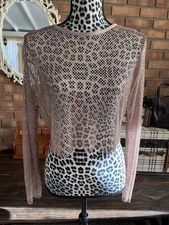 Dolan Left Coast Collection x Anthropologie Mesh Rhinestone Top (M) Beige Nude