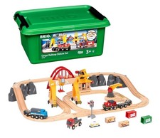 BRIO World Cargo Railway Deluxe - Wooden Track Train Set Battery-Powered Engine