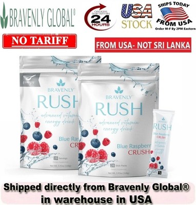 Bravenly RUSH, BLUE RASPBERRY CRUSH, Supercharged Vitamin Energy - 28 Servings@